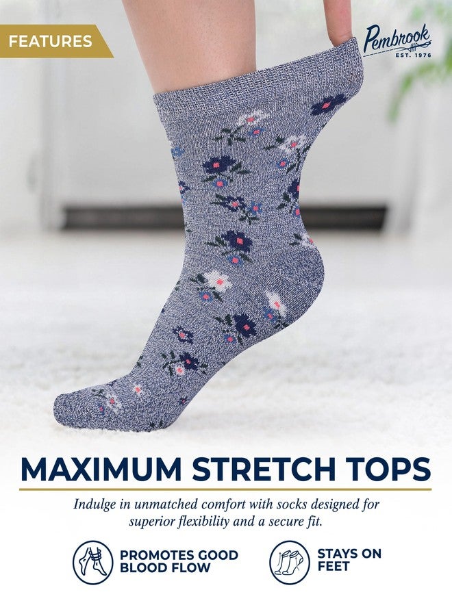Pembrook Ankle Diabetic Socks for Women & Men - 4 Pairs Flowers, Moisture-Wicking Non Binding Socks Women, Neuropathy and Edema, Stretchy Wide Top - Image 2